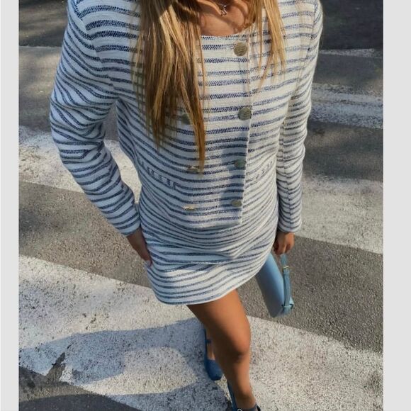 ZARA GOLD BUTTON TEXTURED SKIRT Blue - Picture 1 of 10